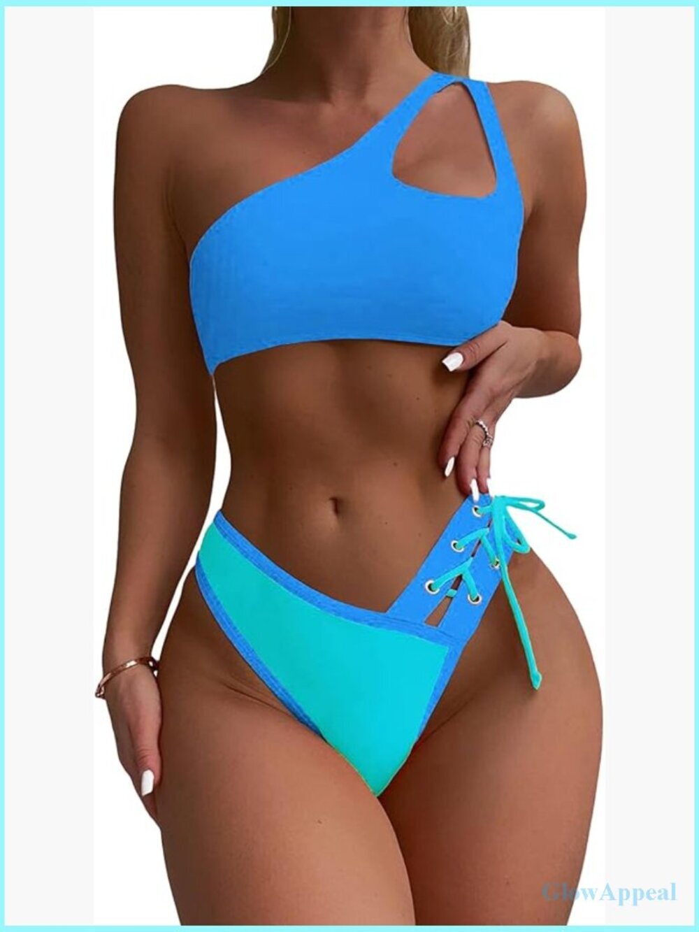 Women's One Shoulder Cutout High Waisted Bikini Set Two Piece Swimsuit Lace Up